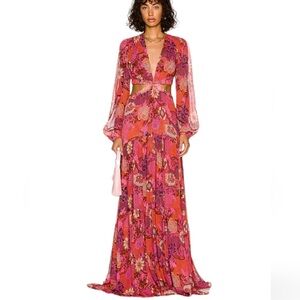 A.L.C. Isabelle Dress Women's Size 10 Silk Floral Long Sleeve Maxi Evening Gown
